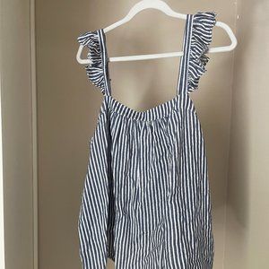 Blue and White Adjustable Strap Flutter Tank Top